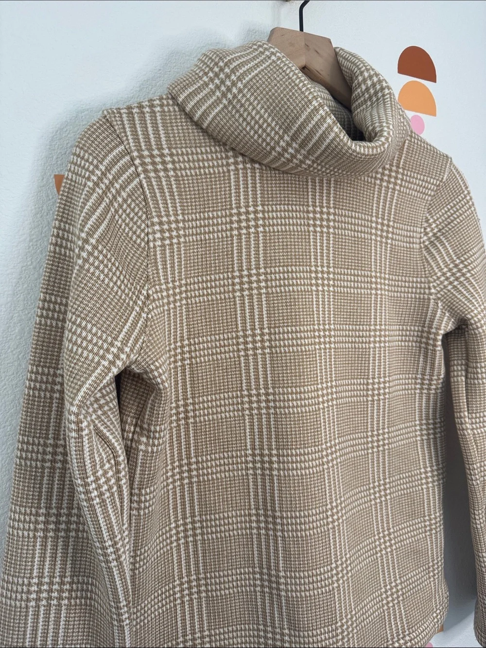 J. Crew Beige and Cream Plaid Turtleneck Sweater N0238